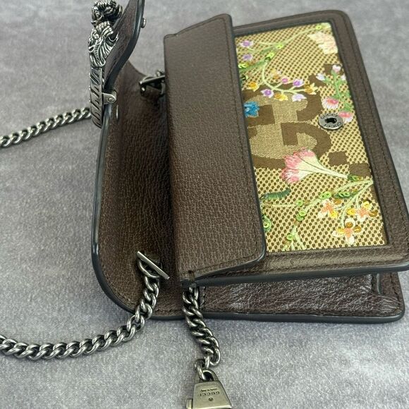Gucci Sequin Dionysus Jumbo Gg Super Mini Floral Embroidered Chain Crossbody Bag - Picture 8 of 13
